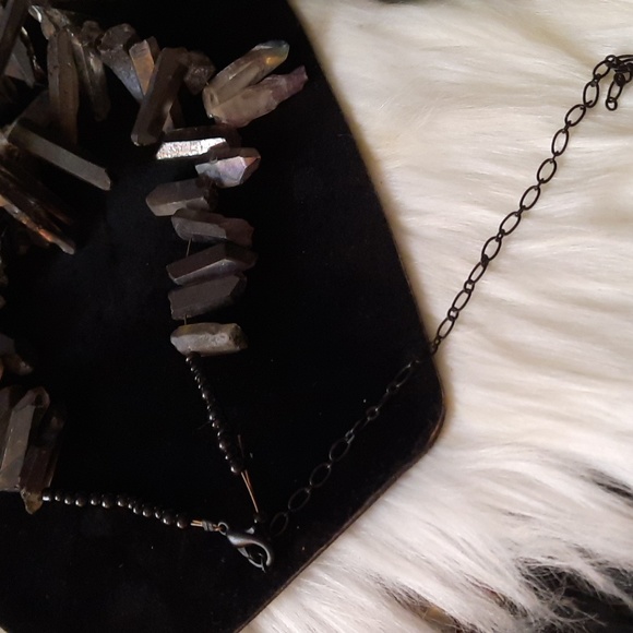 Aura quartz irridescent Brutalist crystal pointed gemstone points necklace - Picture 9 of 11